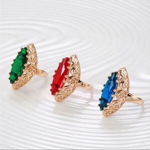 14K Rose Gold Natural Diamond Zircon Rings Bohemian Ethnic Style Bridal NEW